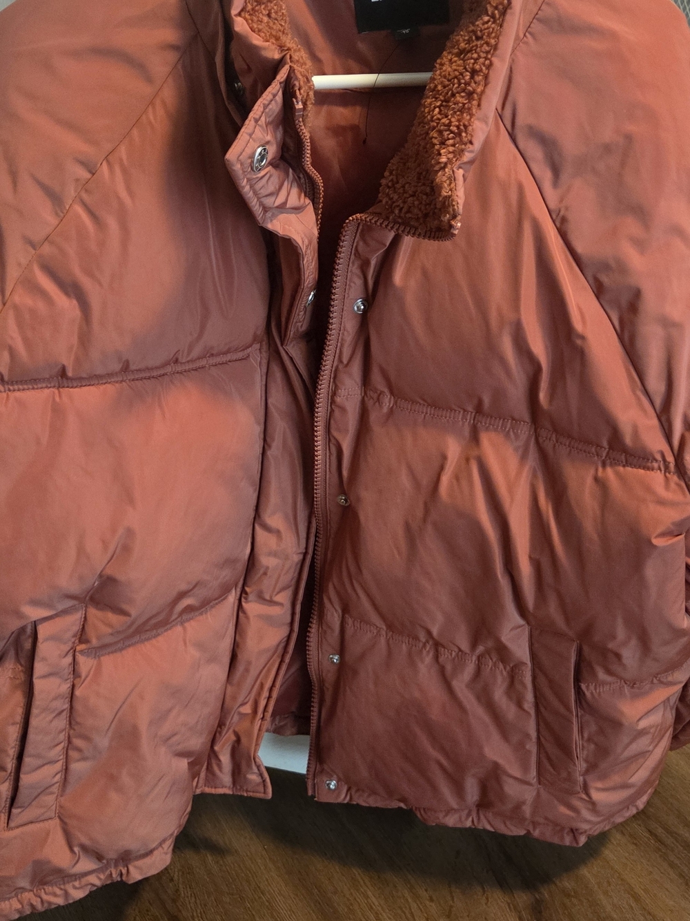 Express Rust Orange Puffer Jacket with Sherpa Collar